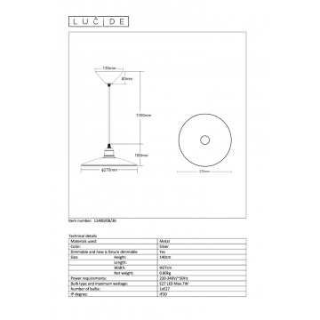 Схема с размерами Lucide 11400/08/36