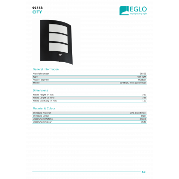 Настенный светильник Eglo City 99568, IP44, 1xE27x40W - миниатюра 2