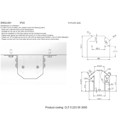 Схема с размерами Crystal Lux 1408/058