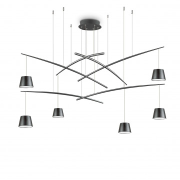 Подвесная светодиодная люстра Ideal Lux FISH SP6 NERO 196992, LED 37W 3000K 2800lm, пластик