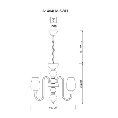 Схема с размерами Arte Lamp A1404LM-5WH