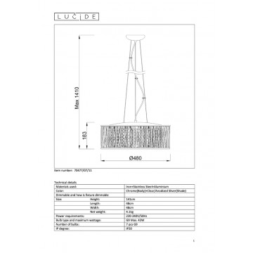 Подвесная люстра Lucide Viro 70477/07/11, 7xG9x28W, хром, прозрачный, металл, стекло - миниатюра 3