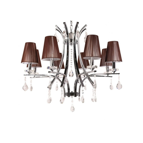 Подвесная люстра Lumina Deco Glamour LDP 66247-8 BR+CHR, 8xE14x40W, хром, коричневый, прозрачный, металл со стеклом, текстиль, хрусталь