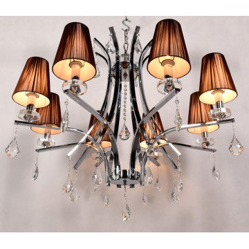 Подвесная люстра Lumina Deco Glamour LDP 66247-8 BR+CHR, 8xE14x40W, хром, коричневый, прозрачный, металл со стеклом, текстиль, хрусталь - миниатюра 3