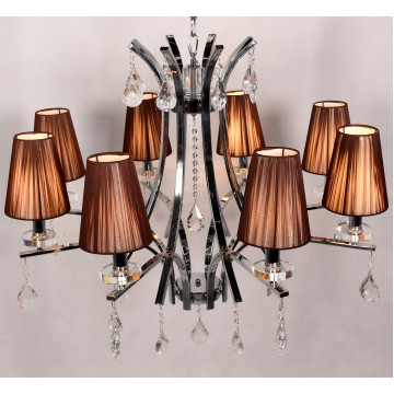 Подвесная люстра Lumina Deco Glamour LDP 66247-8 BR+CHR, 8xE14x40W, хром, коричневый, прозрачный, металл со стеклом, текстиль, хрусталь - миниатюра 5