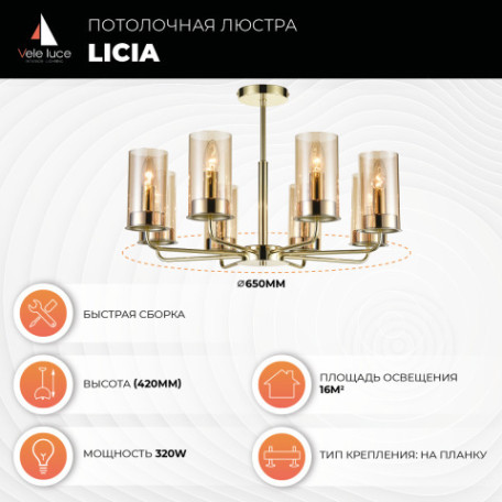 Потолочная люстра Vele Luce Licia VL1924L08, 8xE14x40W - миниатюра 2