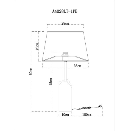 Схема с размерами Arte Lamp A4028LT-1PB