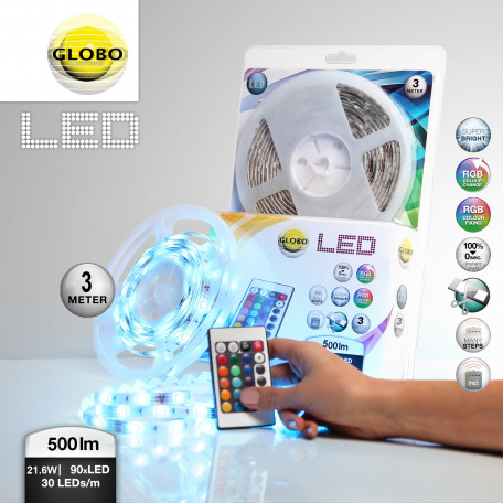 Светодиодная лента в комплекте с питанием Globo LED Band 38991, IP44, LED 15,3W 3,0909Wм RGB 330lm 66,667lmм, пластик