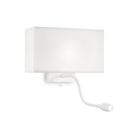 Бра с дополнительной подсветкой Ideal Lux HOTEL AP2 ALL WHITE 215693, 1xE27x60W + LED 1W 3000K 45lm, белый, металл, текстиль, стекло