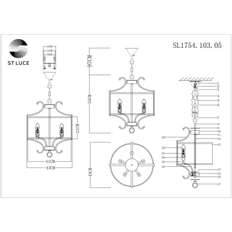 Схема с размерами ST Luce SL1754.103.05