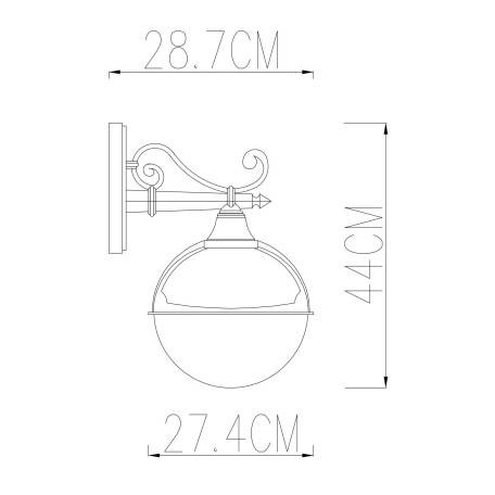 Схема с размерами Arte Lamp A1492AL-1BK