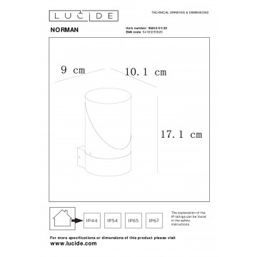 Схема с размерами Lucide 15805/01/30