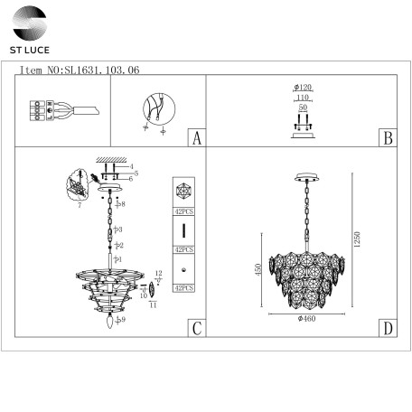 Схема с размерами ST Luce SL1631.103.06