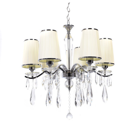 Подвесная люстра Lumina Deco Alessia LDP 1726-6 BG, 6xE27x40W, бежевый с хромом, прозрачный, текстиль, хрусталь