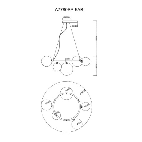 Схема с размерами Arte Lamp A7780SP-5AB