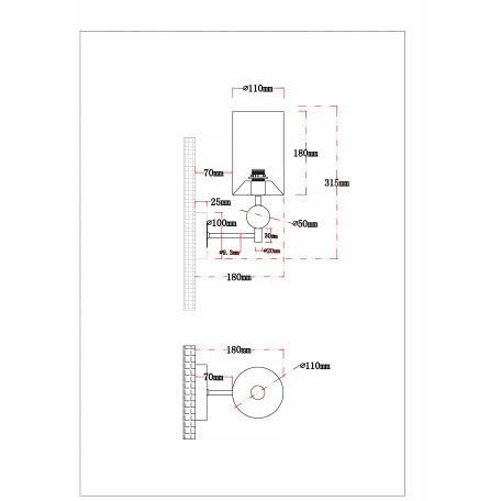 Схема с размерами Arte Lamp A4027AP-1PB