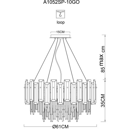 Схема с размерами Arte Lamp A1052SP-10GO