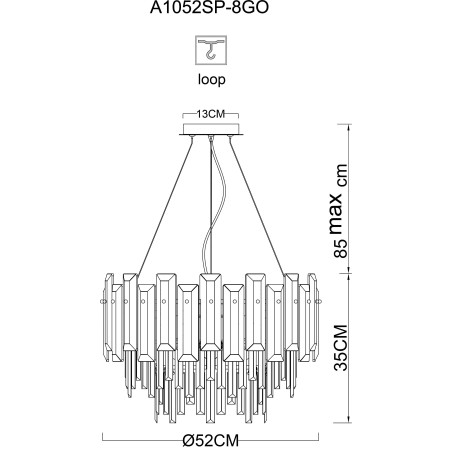 Схема с размерами Arte Lamp A1052SP-8GO