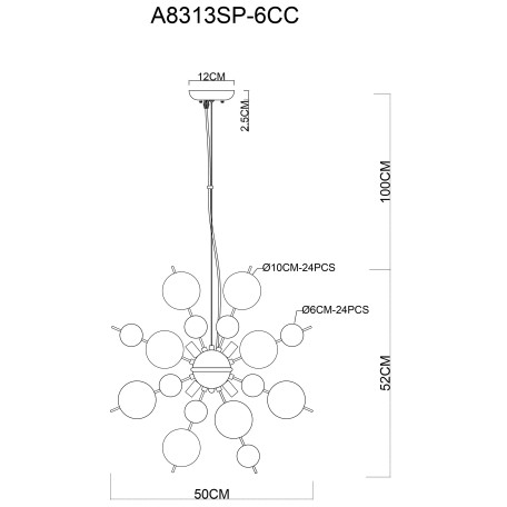 Схема с размерами Arte Lamp A8313SP-6CC