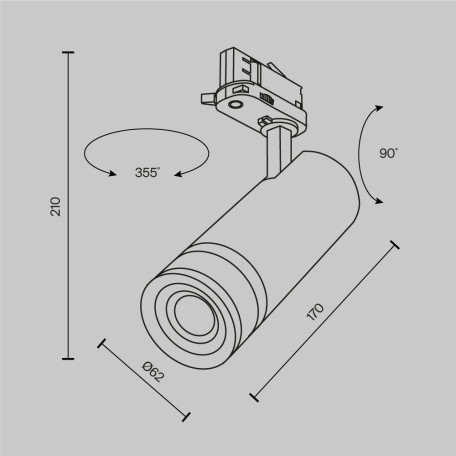 Схема с размерами Maytoni TR198-3-20W4K-Z-B