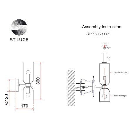 Схема с размерами ST Luce SL1180.211.02