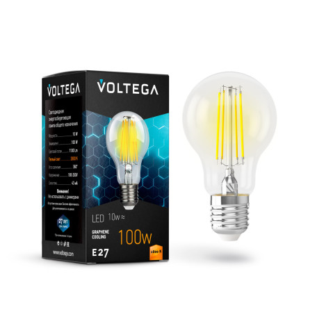 Филаментная светодиодная лампа Voltega Crystal 7102 груша E27 10W, 2800K (теплый) CRI80 220V, гарантия 3 года