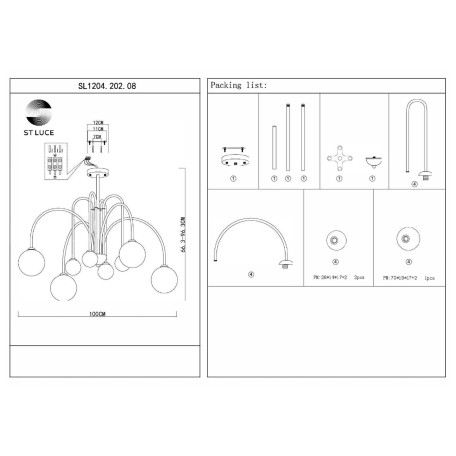 Схема с размерами ST Luce SL1204.202.08
