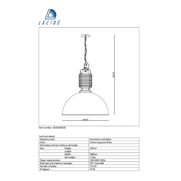 Схема с размерами Lucide 05314/60/36