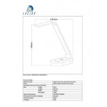 Настольная светодиодная лампа Lucide Dani 03618/05/72, LED 5W, 3000K (теплый), белый, коричневый, бетон, металл - миниатюра 2