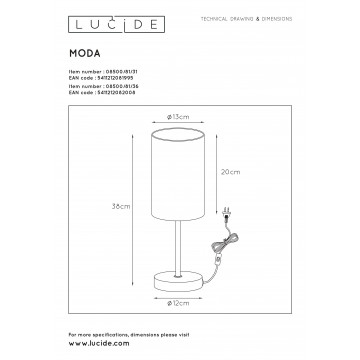 Схема с размерами Lucide 08500/81/31