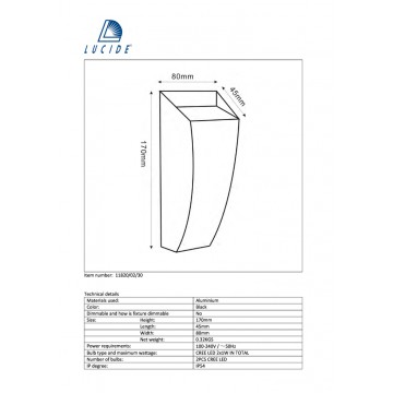 Настенный светодиодный светильник Lucide Twan 11820/02/30, IP54, LED 2W, 2700K (теплый), черный, металл - миниатюра 2