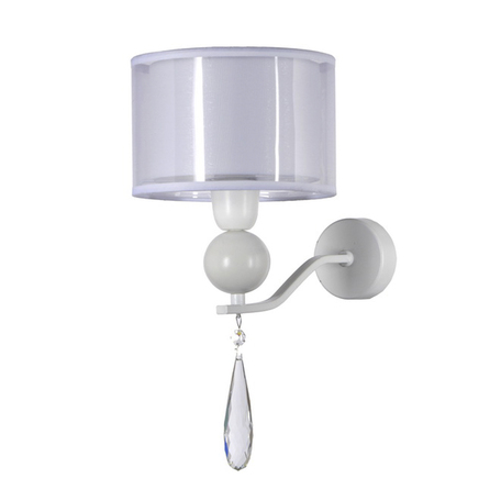 Бра Arti Lampadari Rufina E 2.1.1.600 W, 1xE14x40W, белый, белый с прозрачным, прозрачный с белым, прозрачный, металл, текстиль, хрусталь