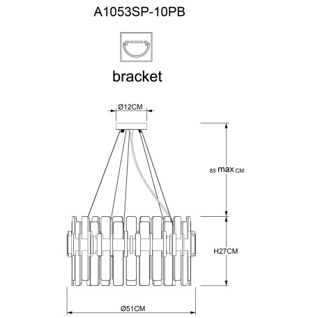 Схема с размерами Arte Lamp A1053SP-10PB