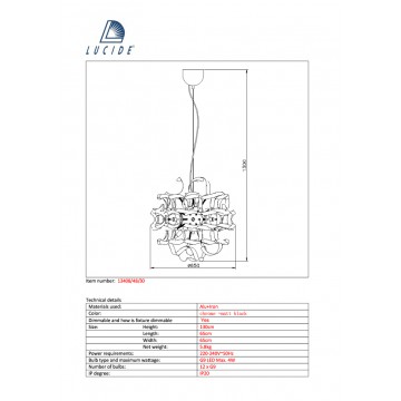 Подвесная люстра Lucide Atoma 13408/48/30, 12xG9x48W, черный, металл - миниатюра 2