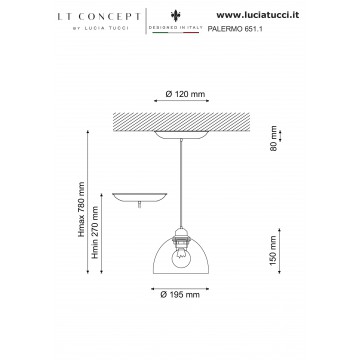 Схема с размерами Lucia Tucci PALERMO 651.1