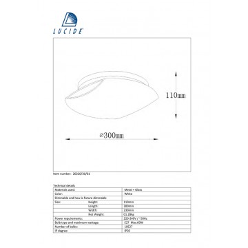 Настенный светильник Lucide Lagan 20226/30/61, 1xE27x60W, белый, стекло - миниатюра 2