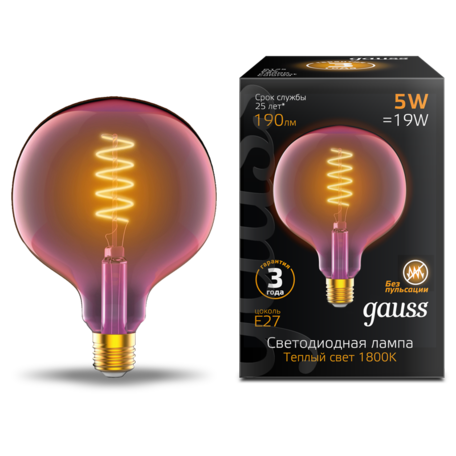 Светодиодная лампа Gauss Filament Oversize 1011802105 шар малый E27 5W, 1800K (теплый) CRI80 220V