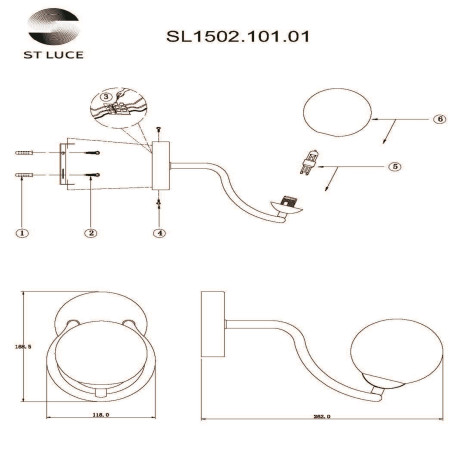 Схема с размерами ST Luce SL1502.101.01