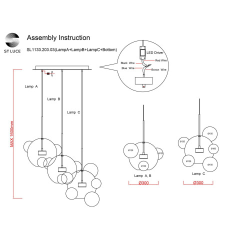 Схема с размерами ST Luce SL1133.203.03