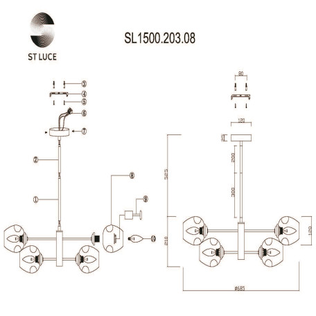 Схема с размерами ST Luce SL1500.203.08