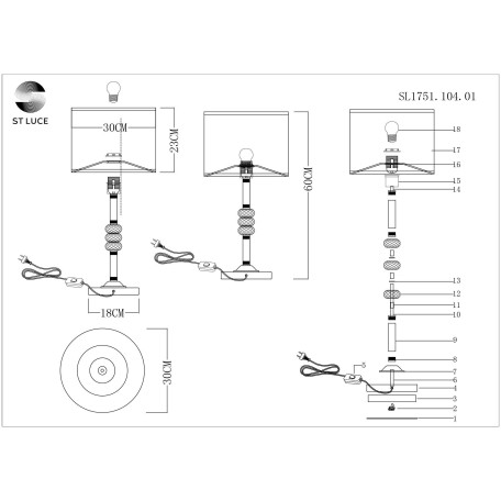 Схема с размерами ST Luce SL1751.104.01