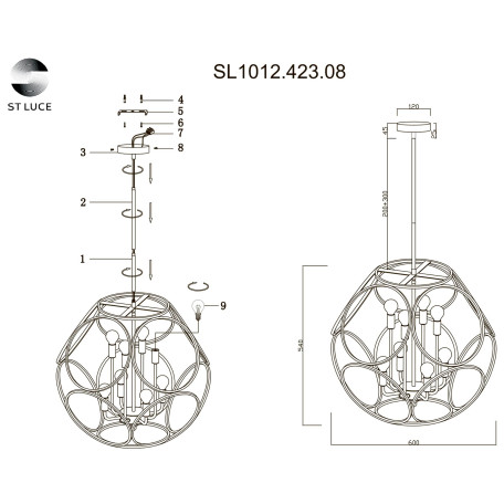 Схема с размерами ST Luce SL1012.423.08