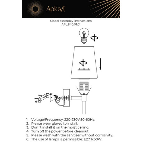 Бра Aployt Lyus APL.840.01.01, 1xE27x60W - миниатюра 2