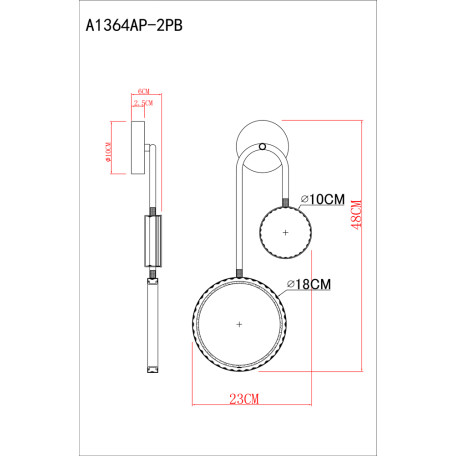 Схема с размерами Arte Lamp A1364AP-2PB