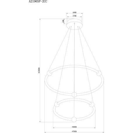 Схема с размерами Arte Lamp A2196SP-2CC