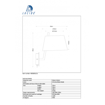 Схема с размерами Lucide 40200/01/11