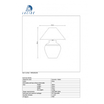 Схема с размерами Lucide 44501/81/36