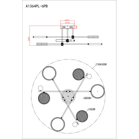 Схема с размерами Arte Lamp A1364PL-6PB