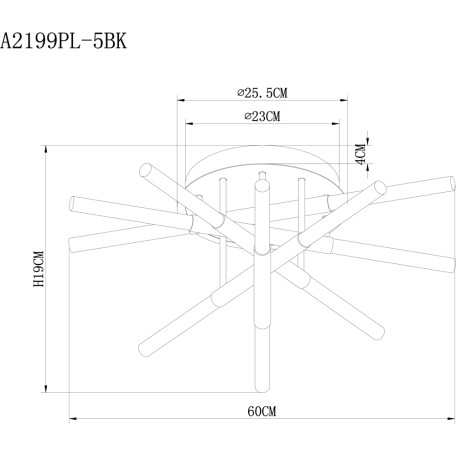 Схема с размерами Arte Lamp A2199PL-5BK