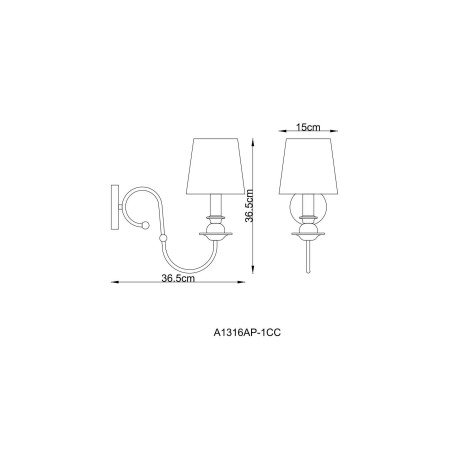 Схема с размерами Arte Lamp A1316AP-1CC